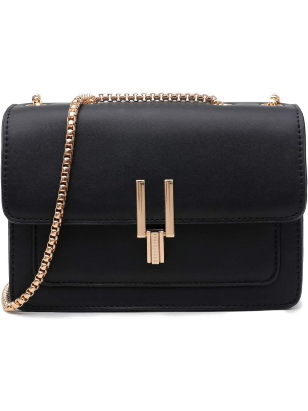 Women's Black Color Block Leather Purse Chain Strap Crossbody Shoulder Bag